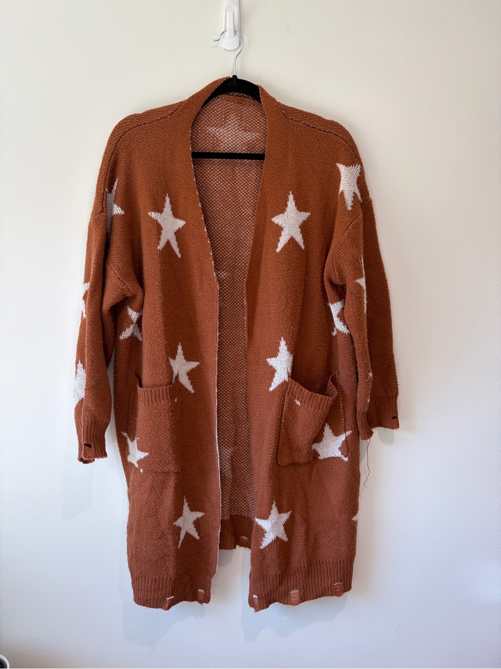 Distressed Brown Cardigan with Stars